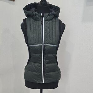 Blanc Noir Quilted Hooded Vest - Dark Green/Black - Size S